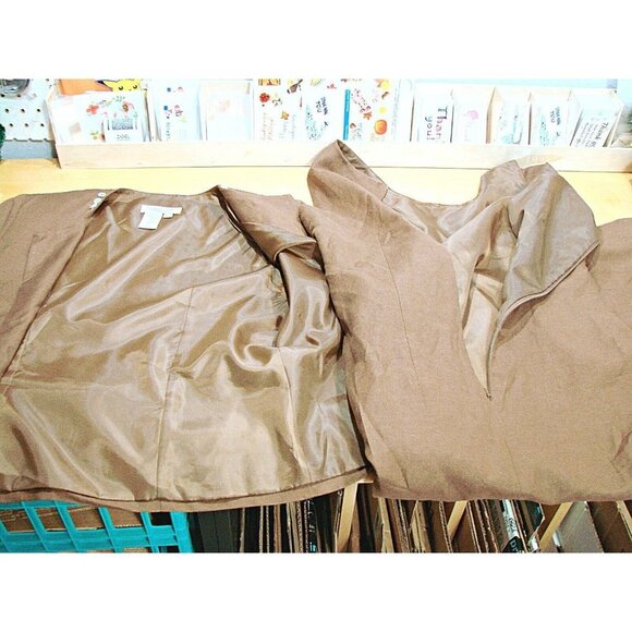 Coldwater Creek Linen Dress Suit and Jacket Brown Womens Sz 6 MOP Embellishments - Picture 11 of 15